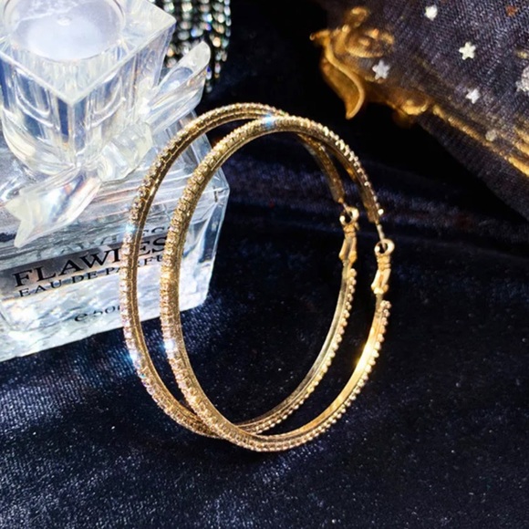 Gold Crystal Hoop Earrings - Picture 2 of 5